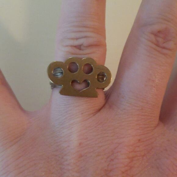 Handmade Brass & Argentium Silver "Brass Knuckle" Ring, size 7.25 - Picture 3 of 5